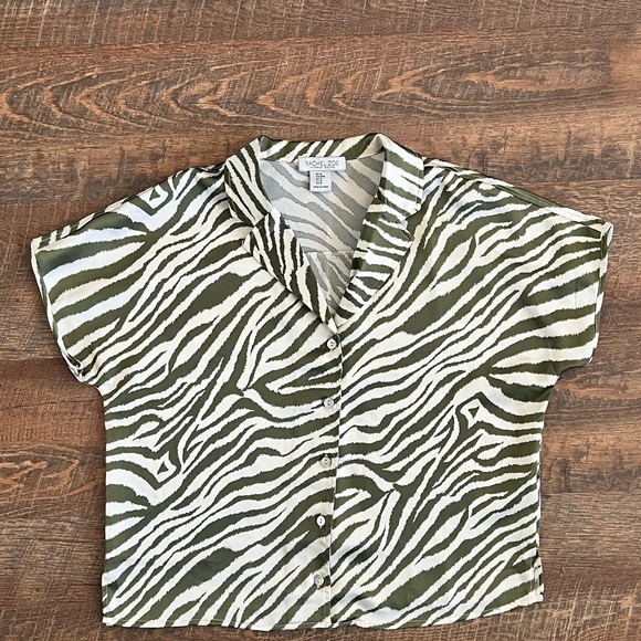 Rachel Zoe Tops - Rachel Zoe Olive Zebra Print Button-Down Shirt
